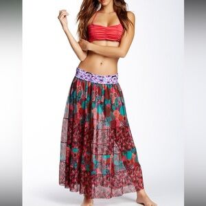 Maaji Maxi Long Boho Skirt Swimsuit Lightweight Cover Up Sheer Floral Sz M